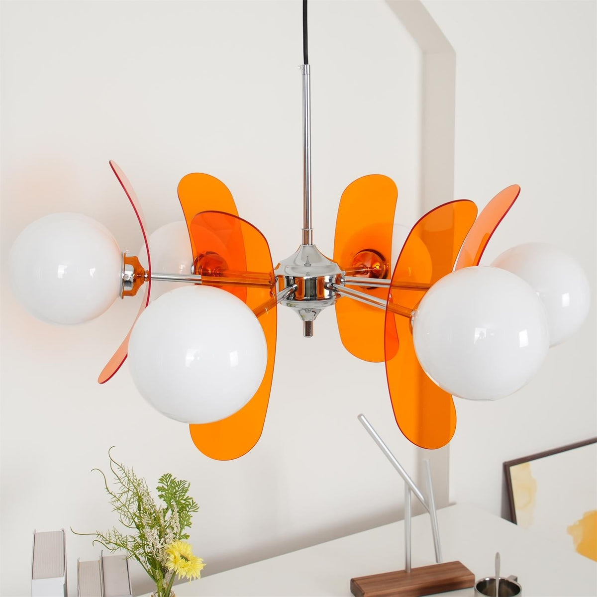 Sputnik Acrylic Glass Chandelier Chrome Multi-Head Ceiling Light