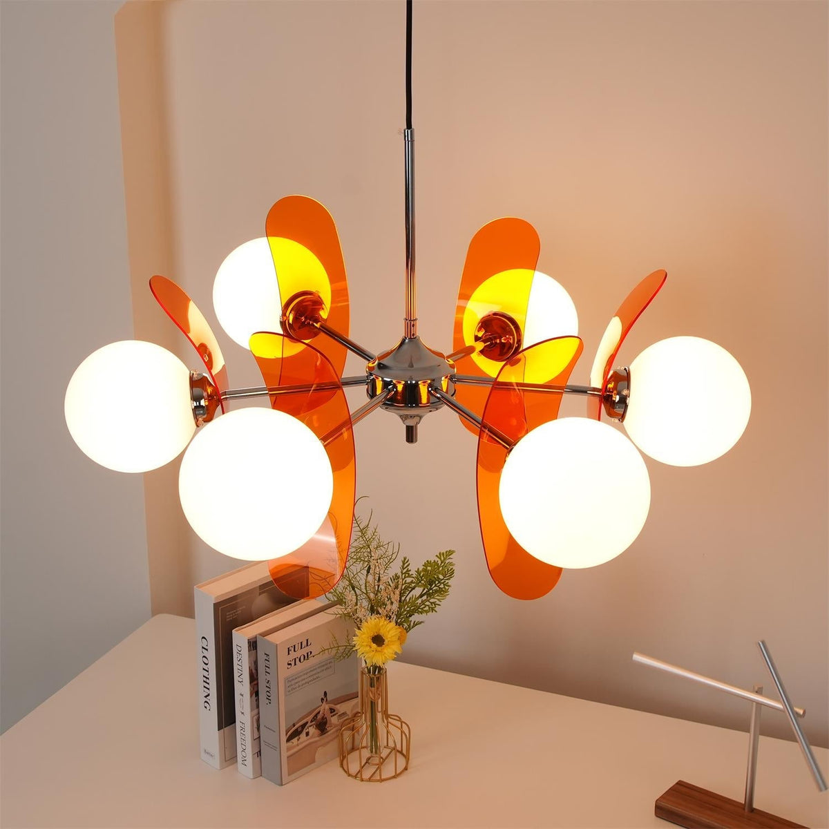 Sputnik Acrylic Glass Chandelier Chrome Multi-Head Ceiling Light