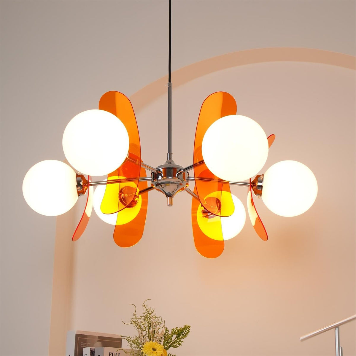 Sputnik Acrylic Glass Chandelier Chrome Multi-Head Ceiling Light
