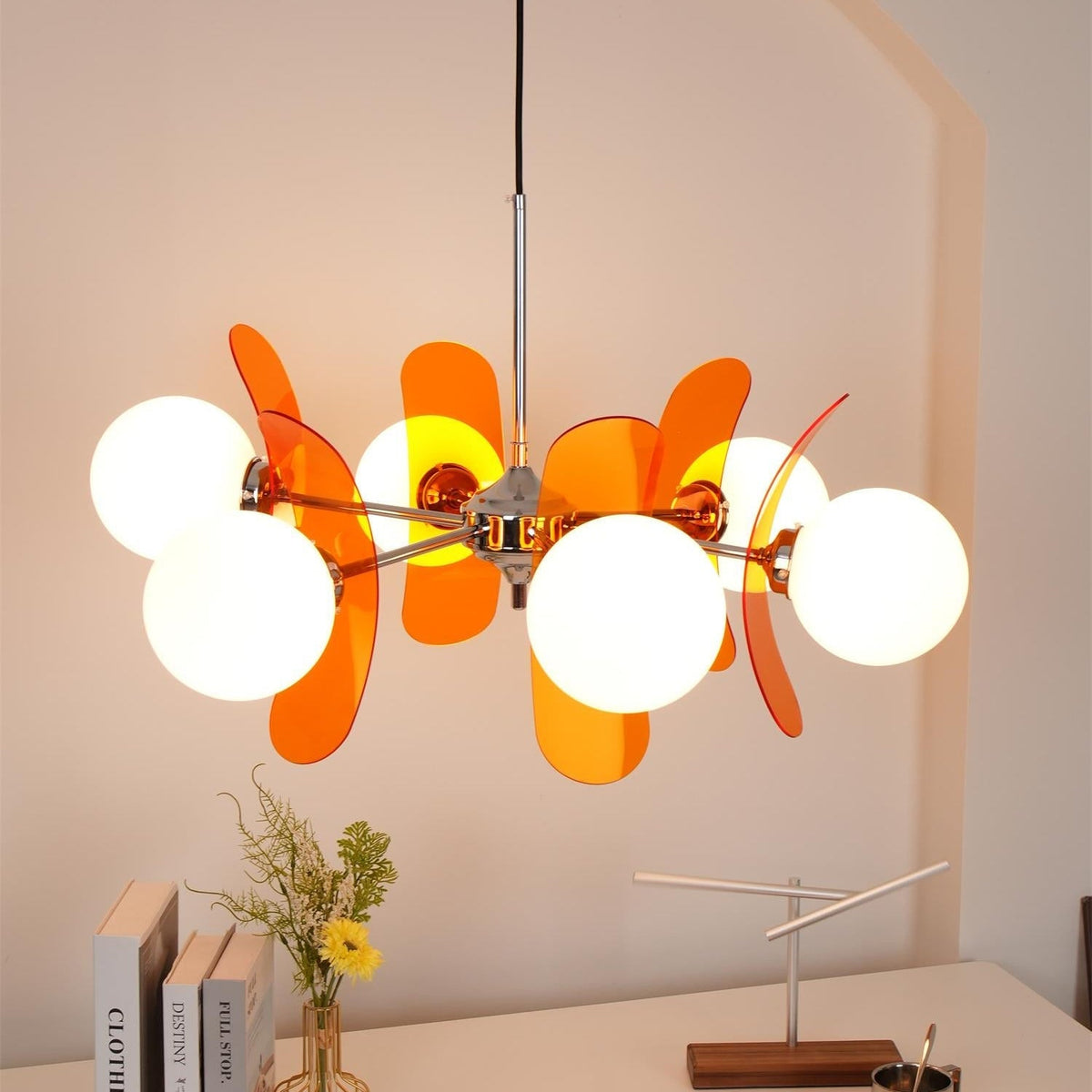Sputnik Acrylic Glass Chandelier Chrome Multi-Head Ceiling Light