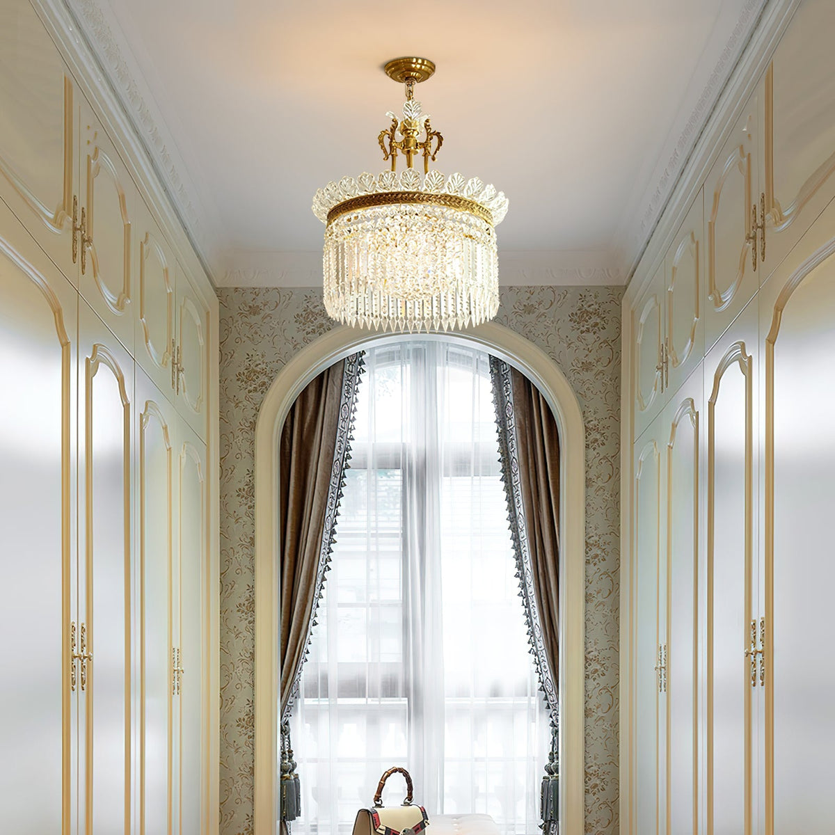 Crinoline Postmodern Brass and Crystal Chandelier Multi-Head