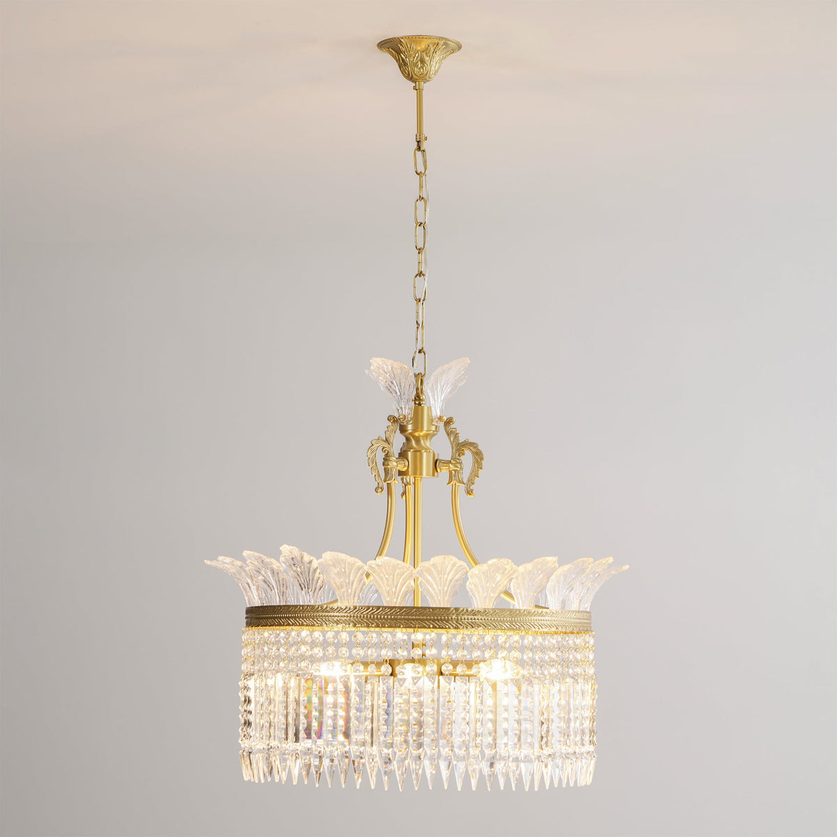 Crinoline Postmodern Brass and Crystal Chandelier Multi-Head