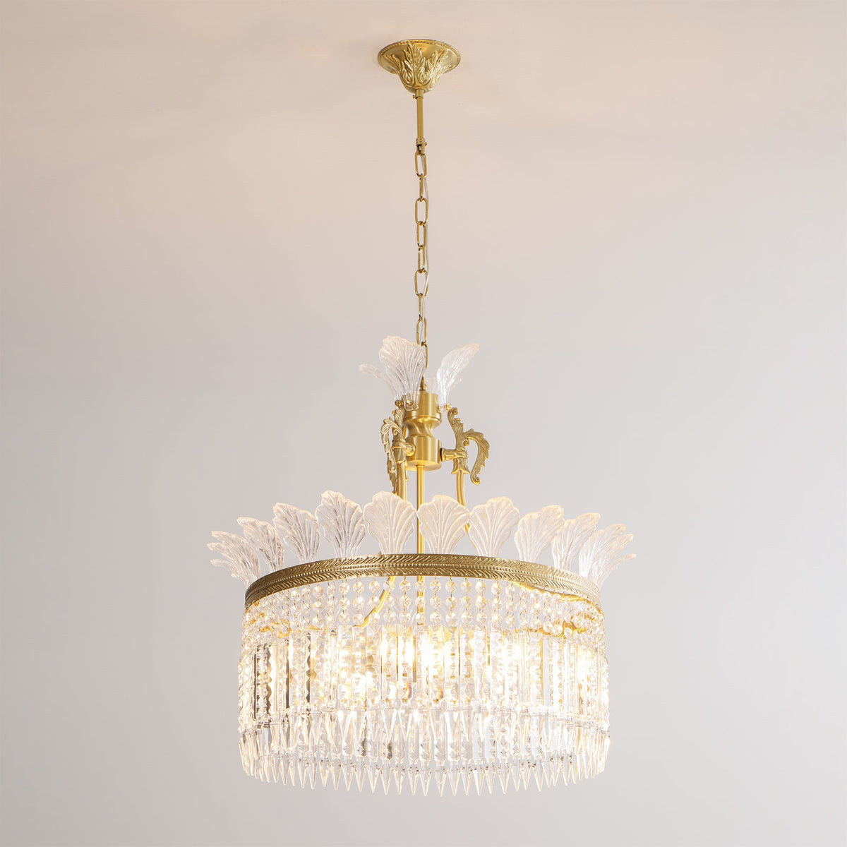 Crinoline Postmodern Brass and Crystal Chandelier Multi-Head