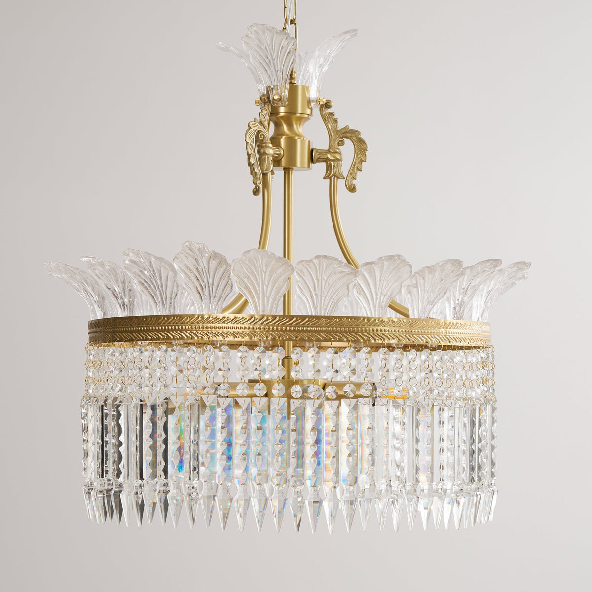 Crinoline Postmodern Brass and Crystal Chandelier Multi-Head