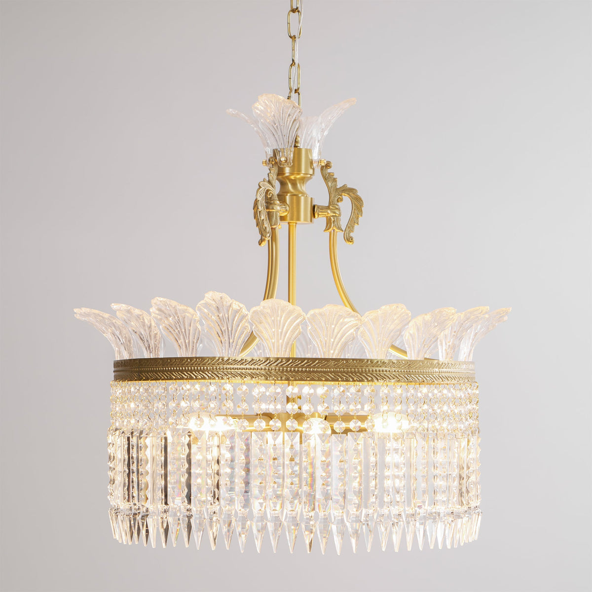 Crinoline Postmodern Brass and Crystal Chandelier Multi-Head