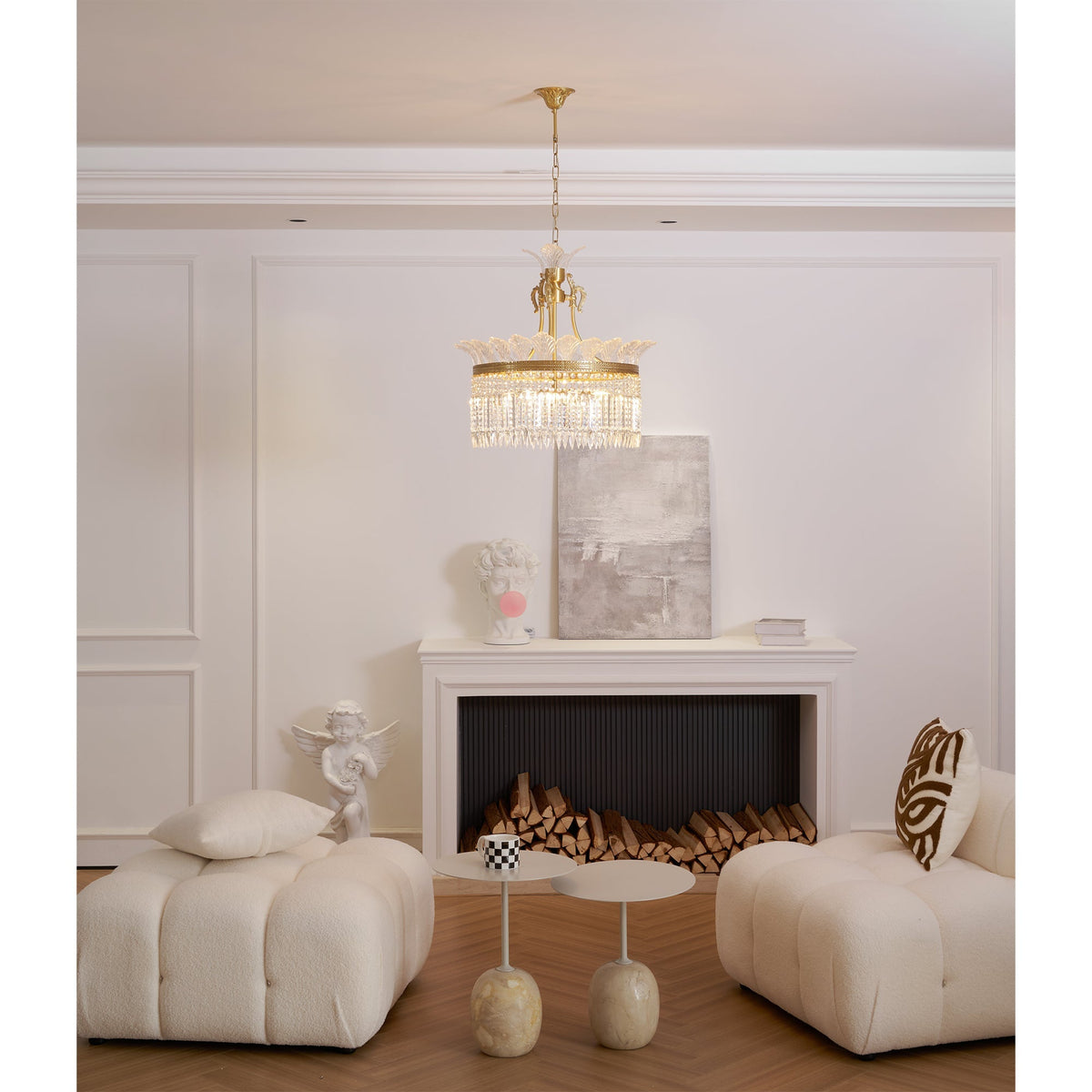Crinoline Postmodern Brass and Crystal Chandelier Multi-Head