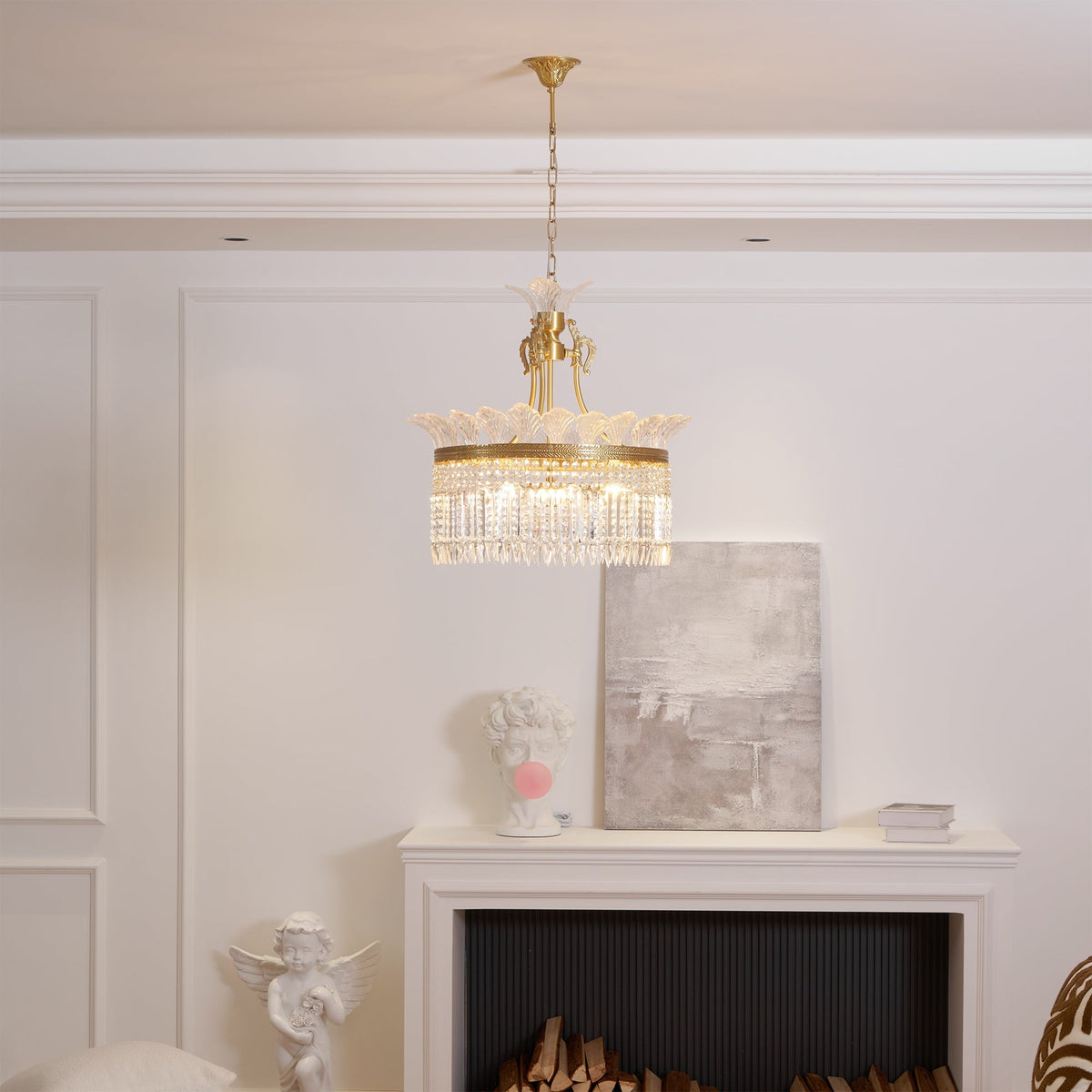 Crinoline Postmodern Brass and Crystal Chandelier Multi-Head