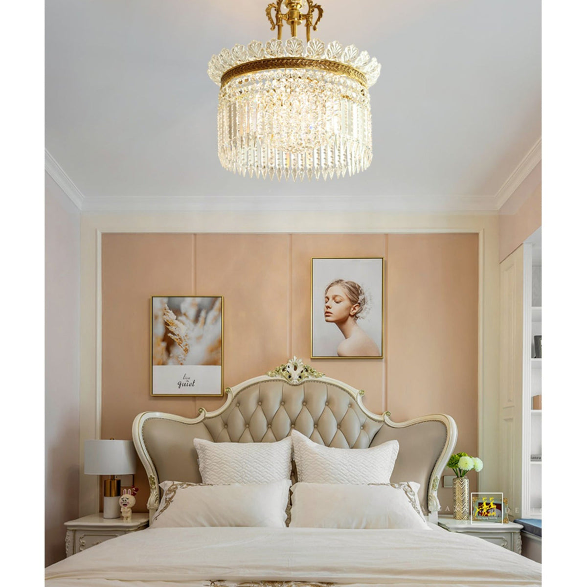 Crinoline Postmodern Brass and Crystal Chandelier Multi-Head
