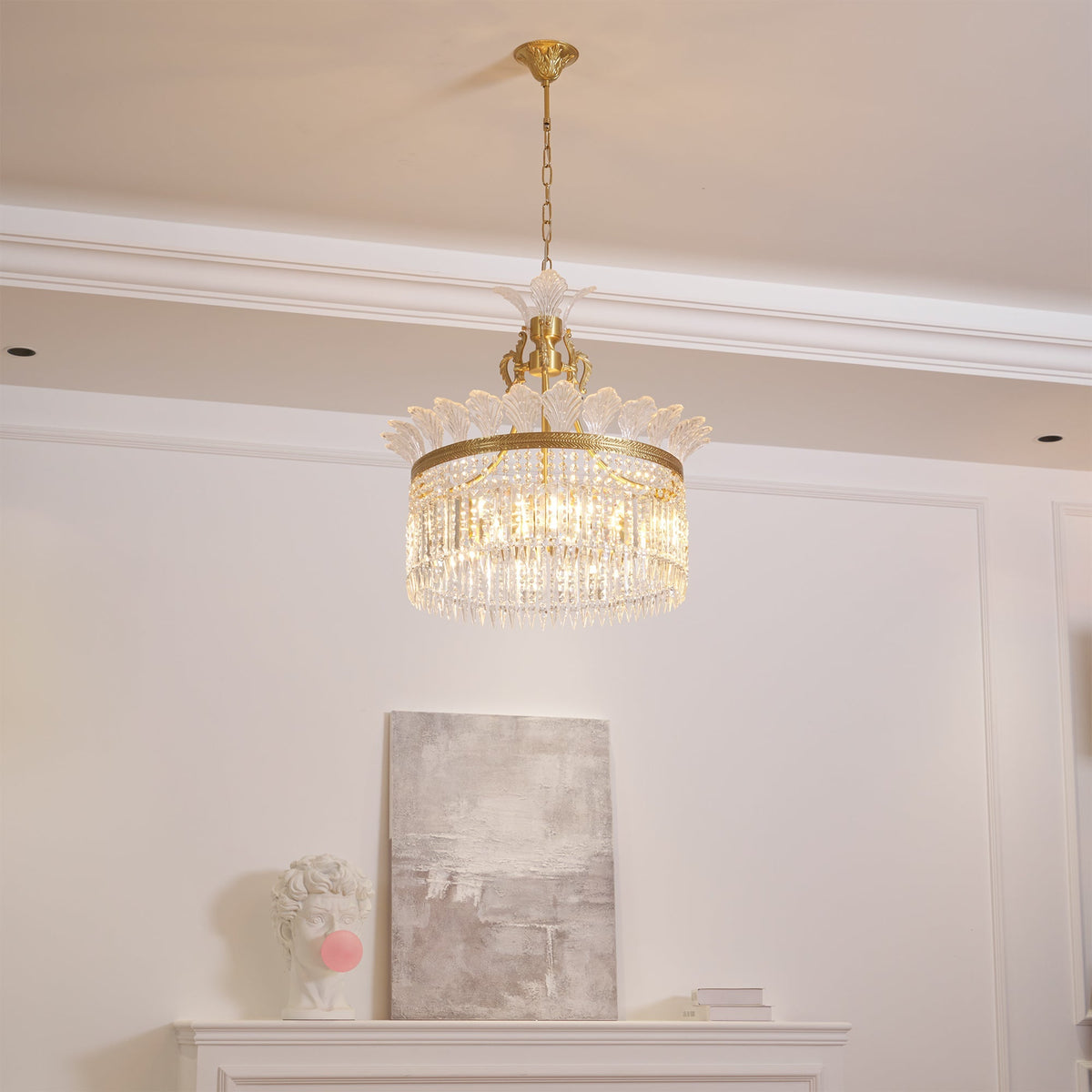 Crinoline Postmodern Brass and Crystal Chandelier Multi-Head