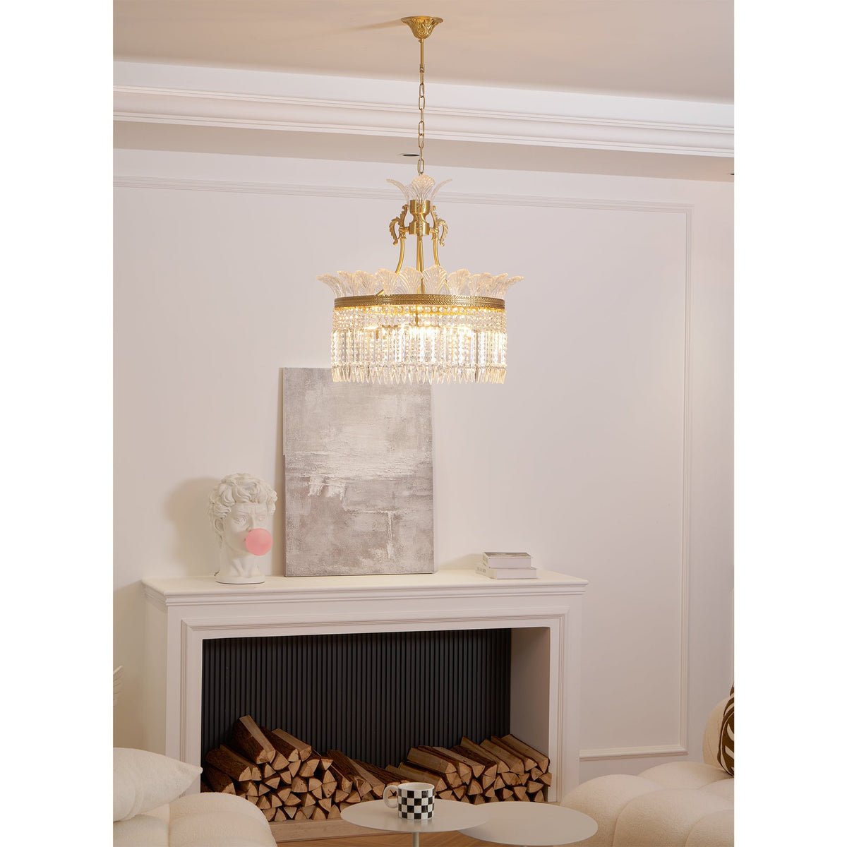 Crinoline Postmodern Brass and Crystal Chandelier Multi-Head