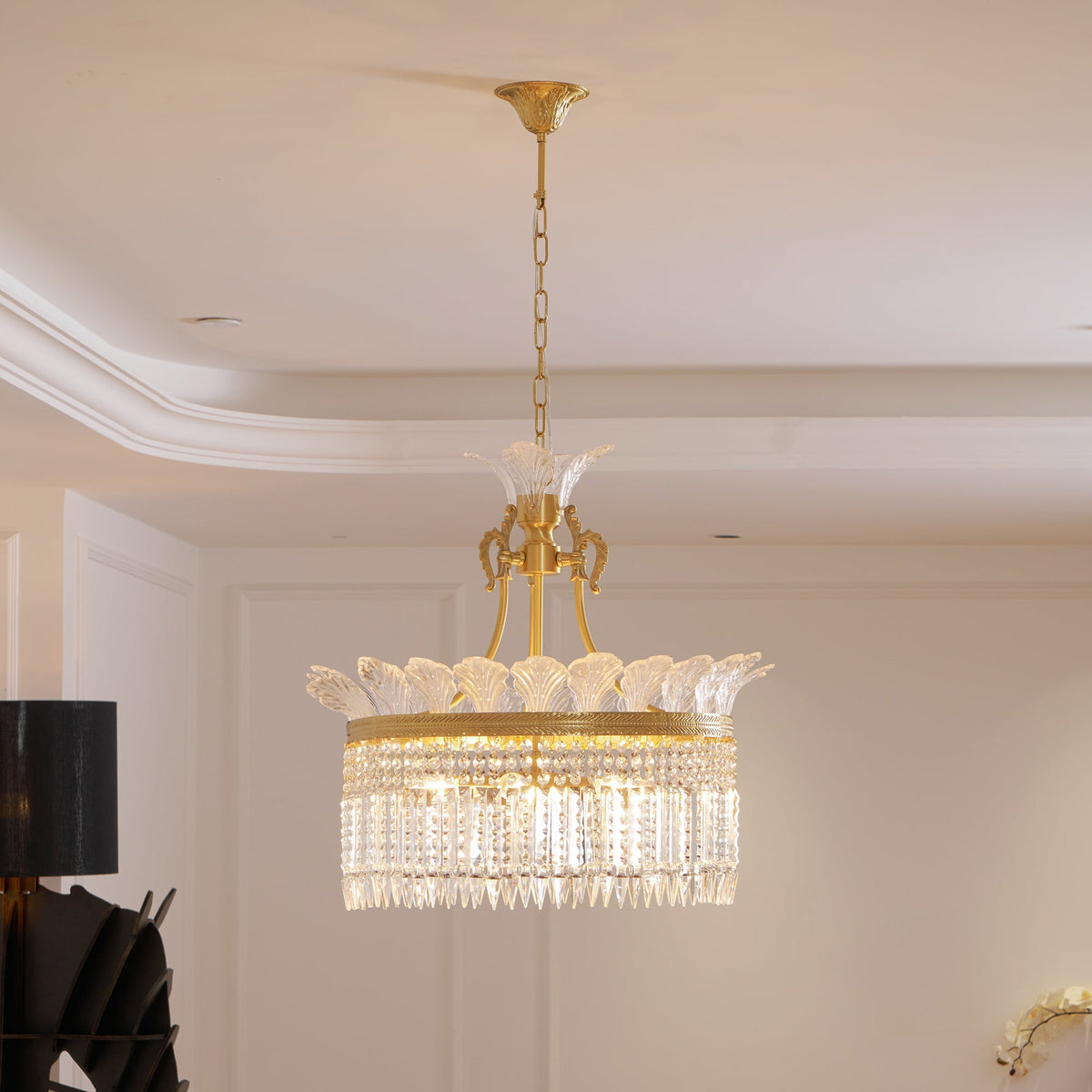 Crinoline Postmodern Brass and Crystal Chandelier Multi-Head