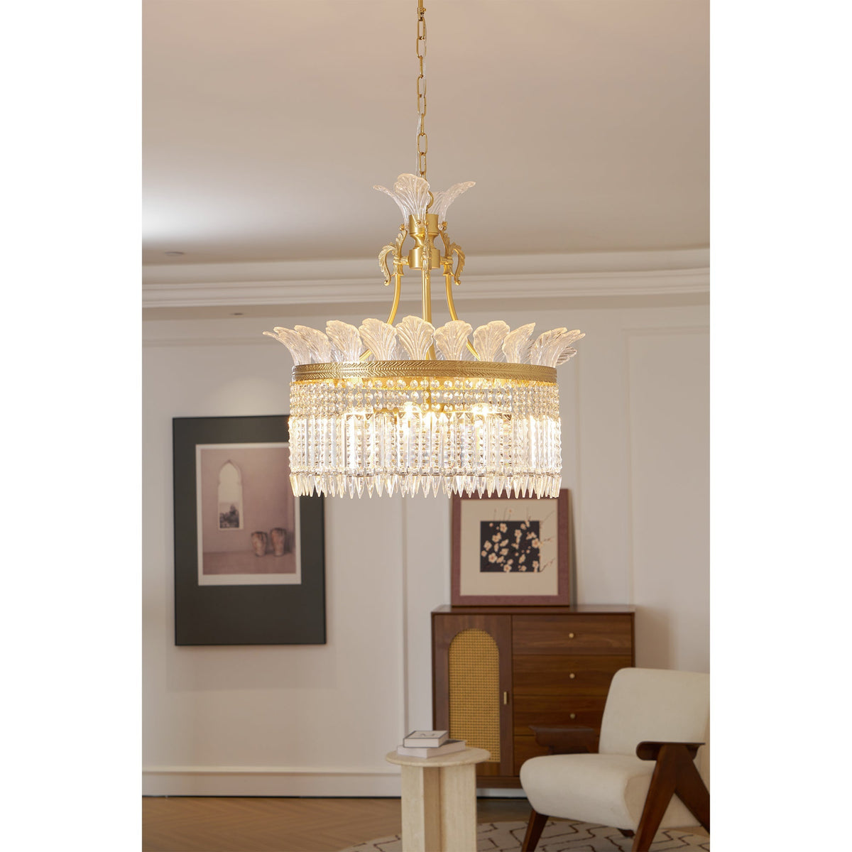 Crinoline Postmodern Brass and Crystal Chandelier Multi-Head