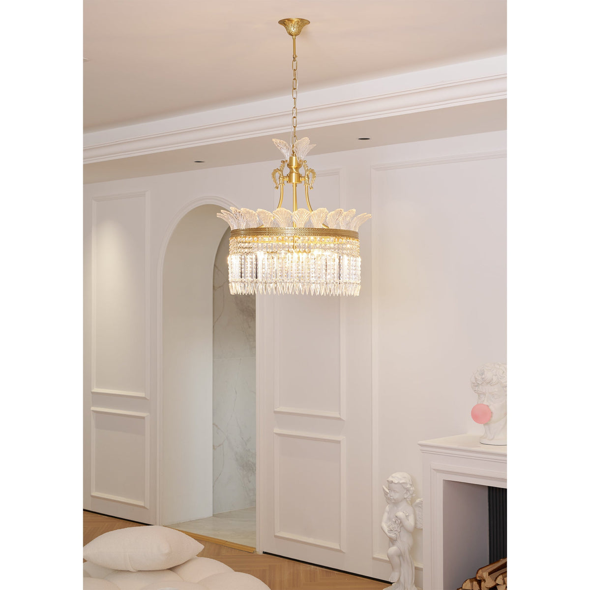 Crinoline Postmodern Brass and Crystal Chandelier Multi-Head