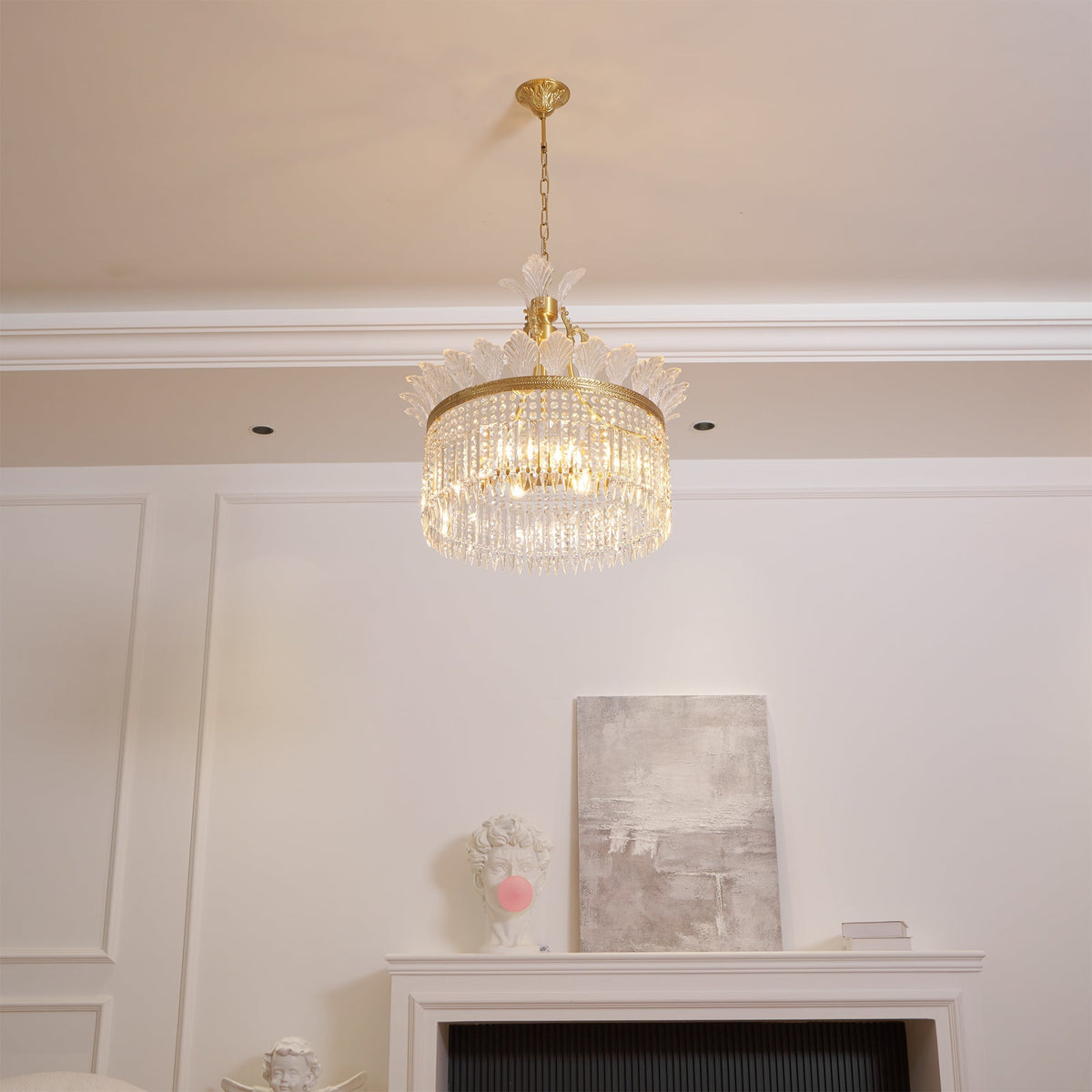 Crinoline Postmodern Brass and Crystal Chandelier Multi-Head