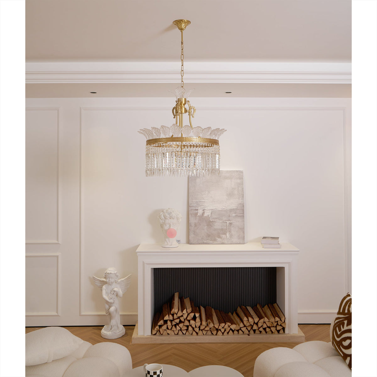 Crinoline Postmodern Brass and Crystal Chandelier Multi-Head