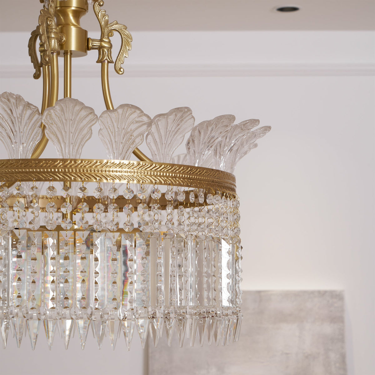 Crinoline Postmodern Brass and Crystal Chandelier Multi-Head