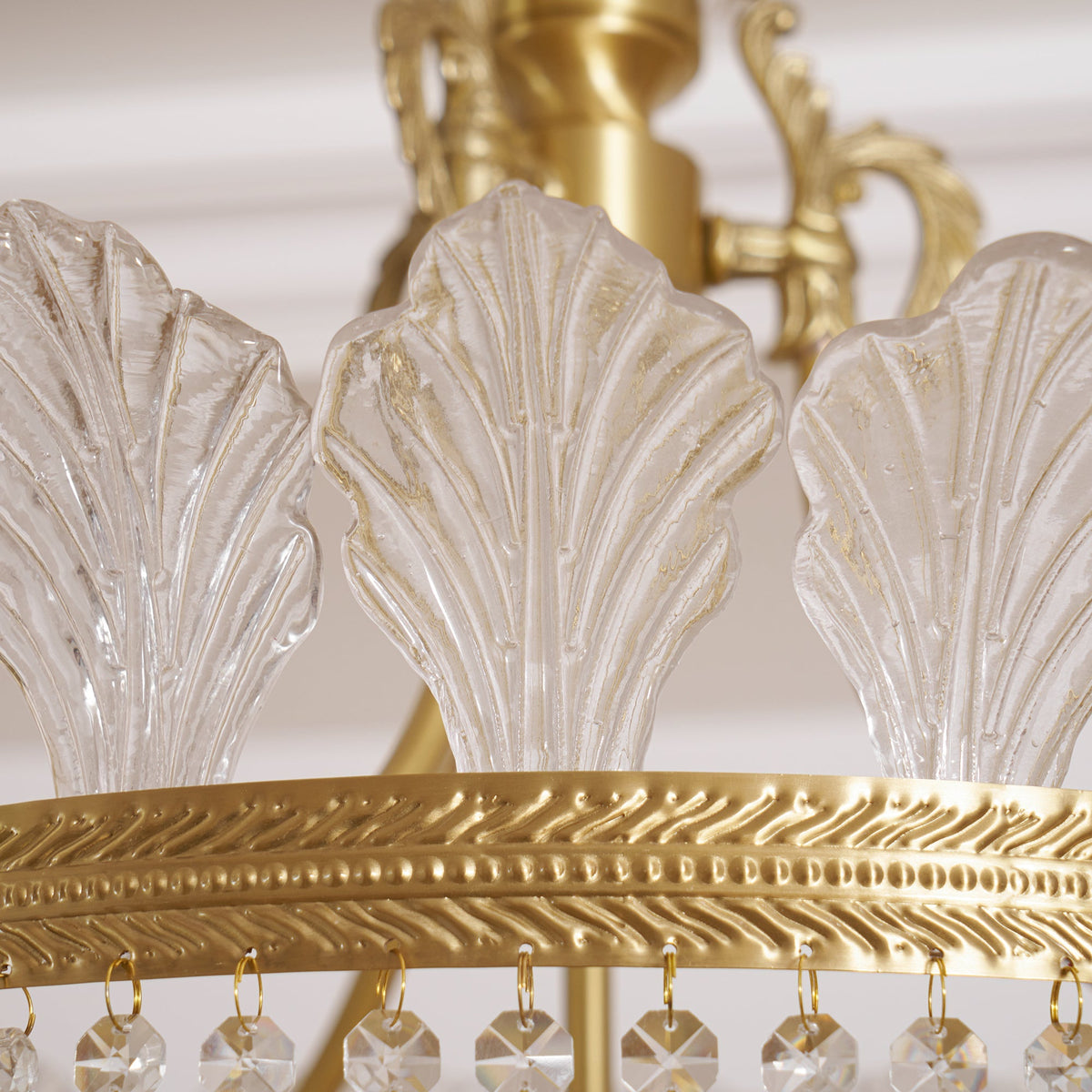 Crinoline Postmodern Brass and Crystal Chandelier Multi-Head