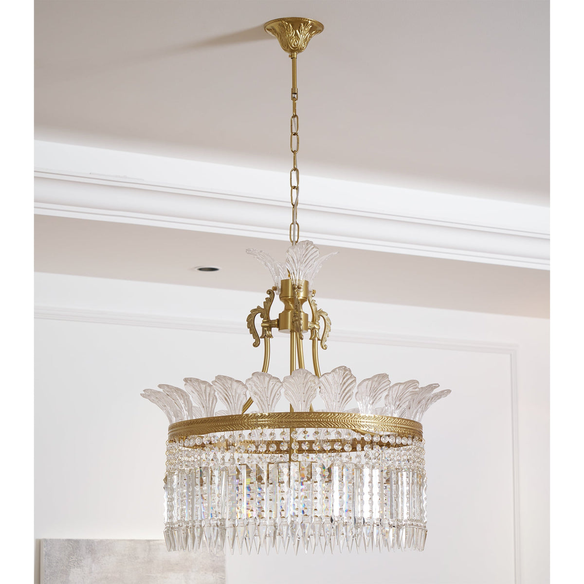 Crinoline Postmodern Brass and Crystal Chandelier Multi-Head