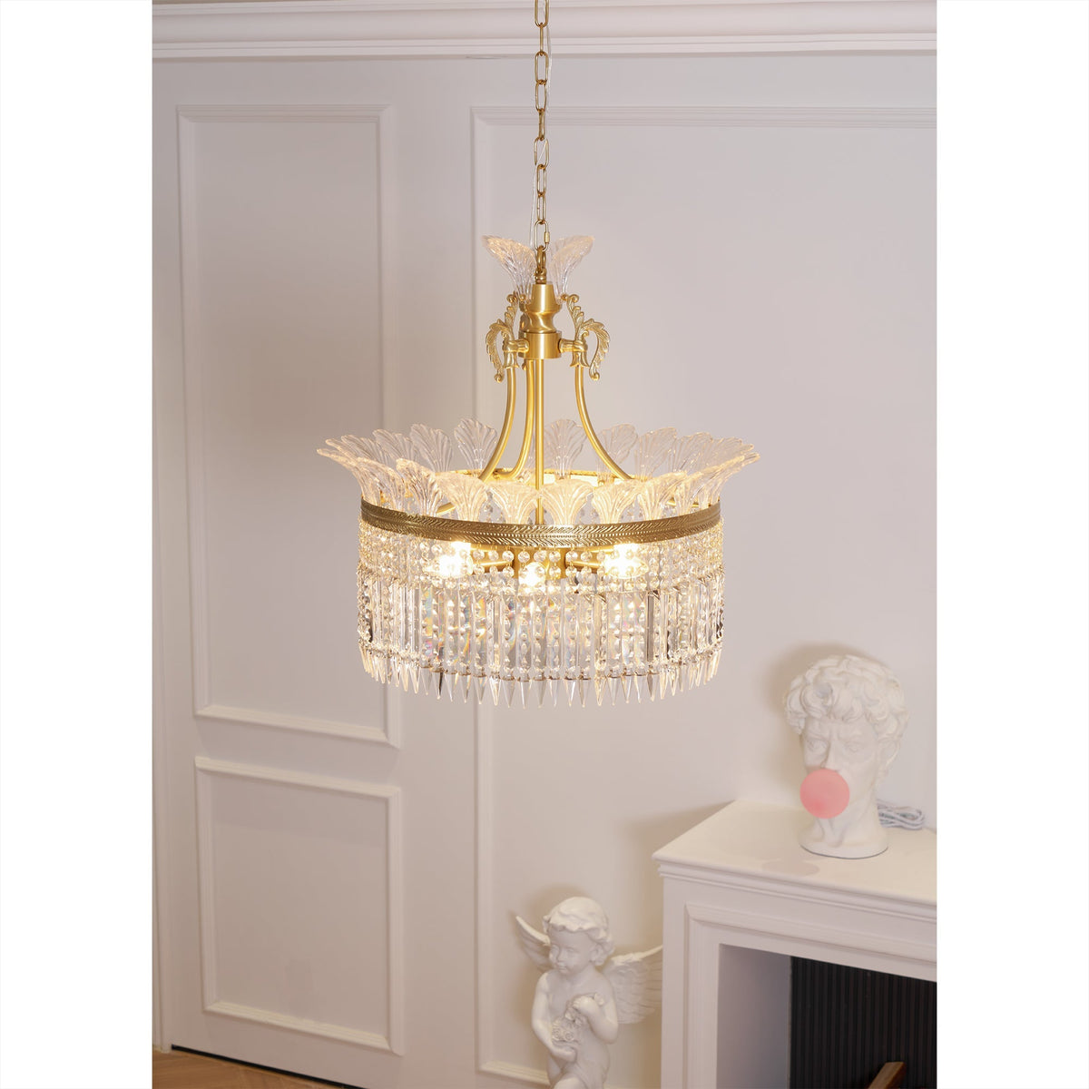Crinoline Postmodern Brass and Crystal Chandelier Multi-Head