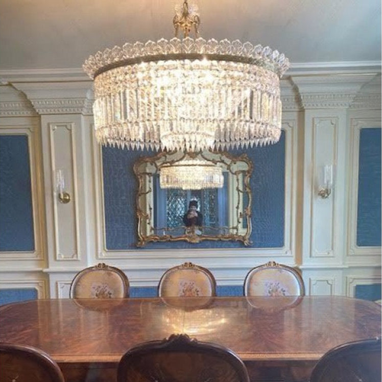 Crinoline Postmodern Brass and Crystal Chandelier Multi-Head