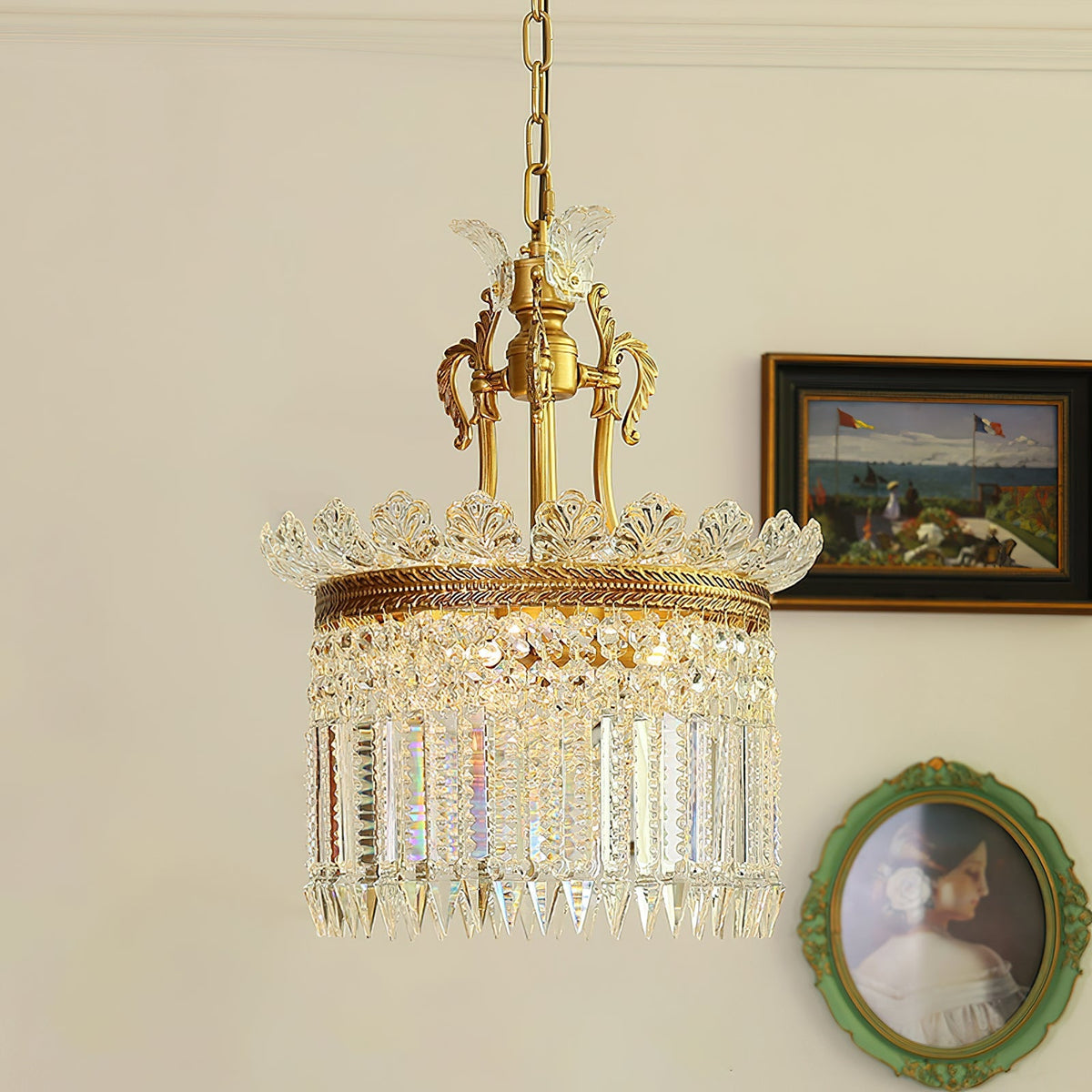 Crinoline Postmodern Brass and Crystal Chandelier Multi-Head