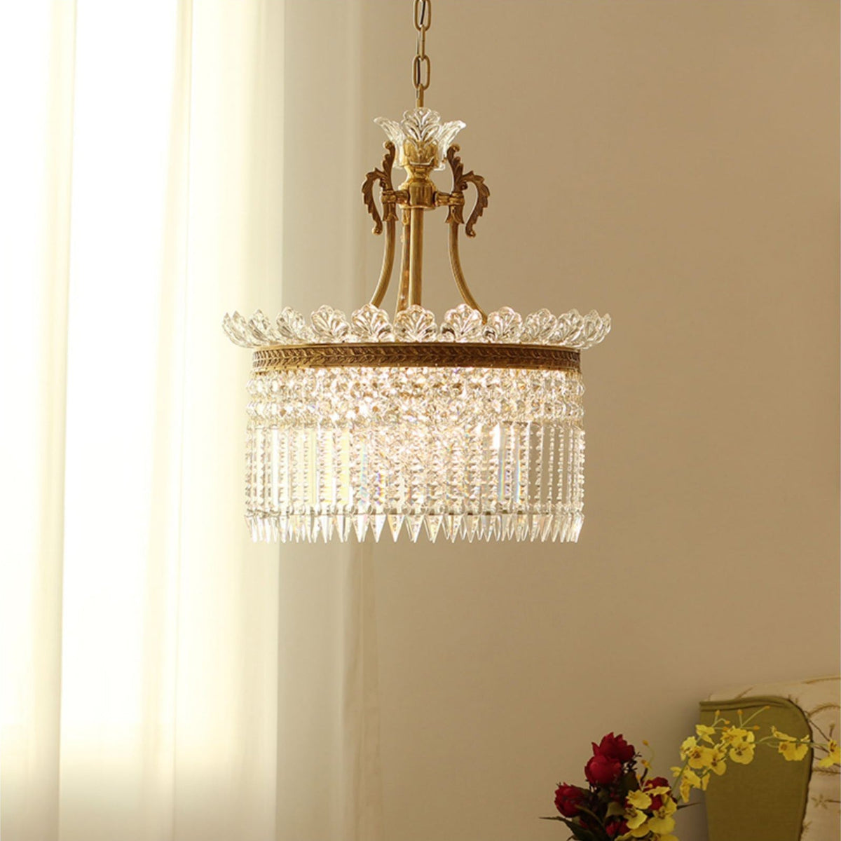 Crinoline Postmodern Brass and Crystal Chandelier Multi-Head