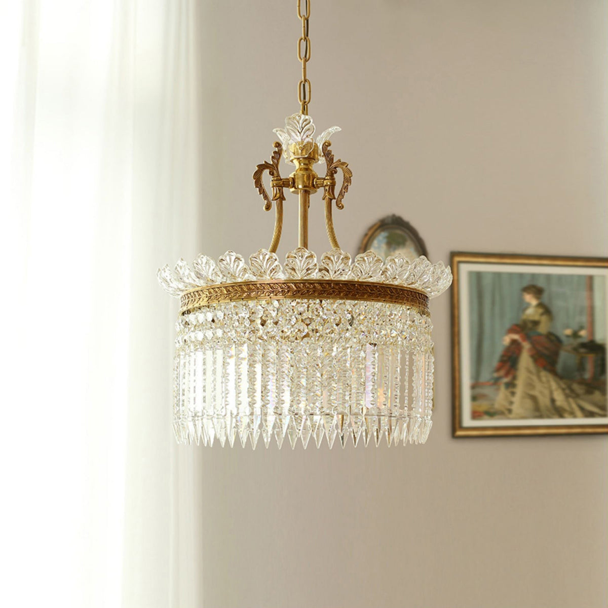 Crinoline Postmodern Brass and Crystal Chandelier Multi-Head