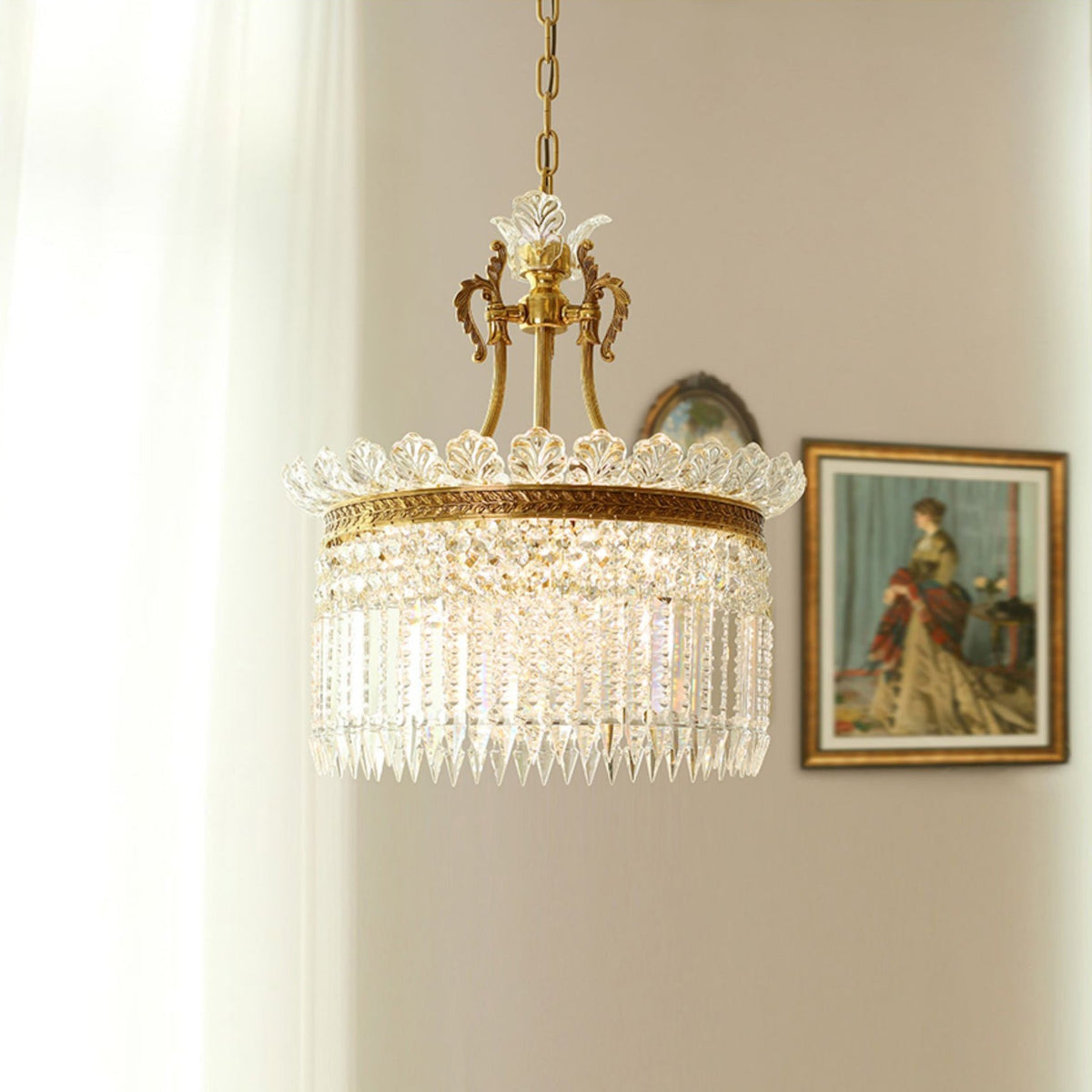 Crinoline Postmodern Brass and Crystal Chandelier Multi-Head
