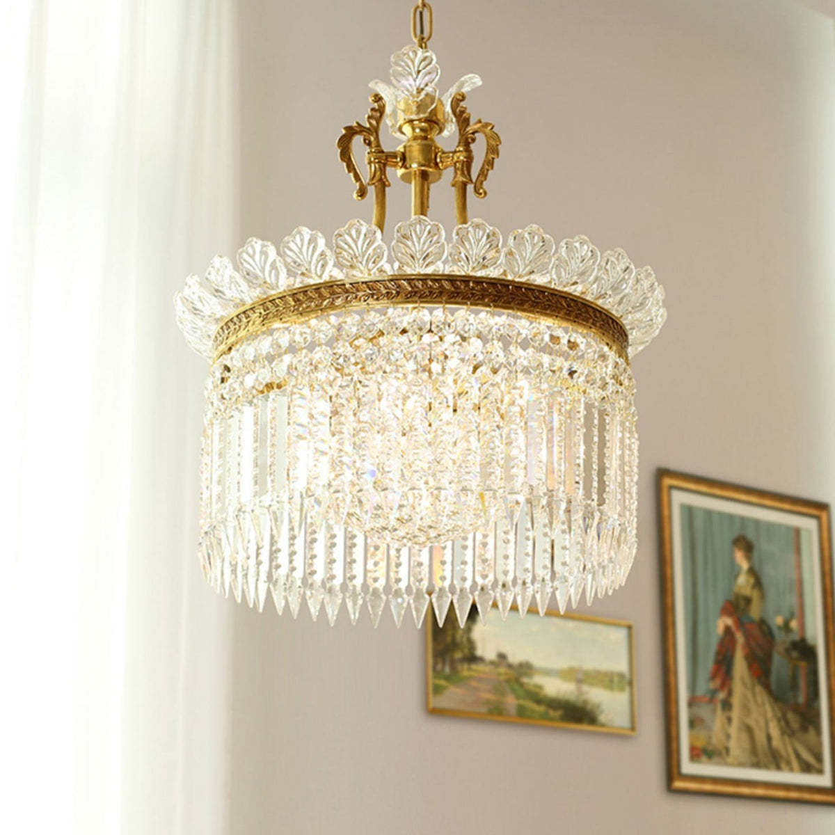 Crinoline Postmodern Brass and Crystal Chandelier Multi-Head