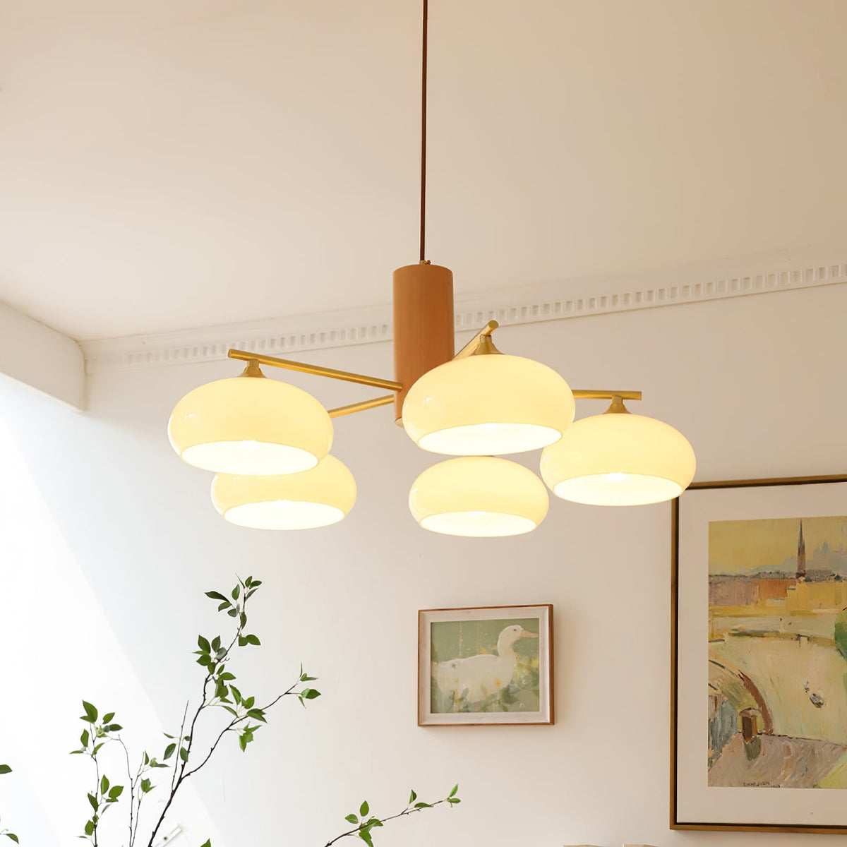 Nova Persimmon Glass Chandelier Brass Arm Ceiling Light