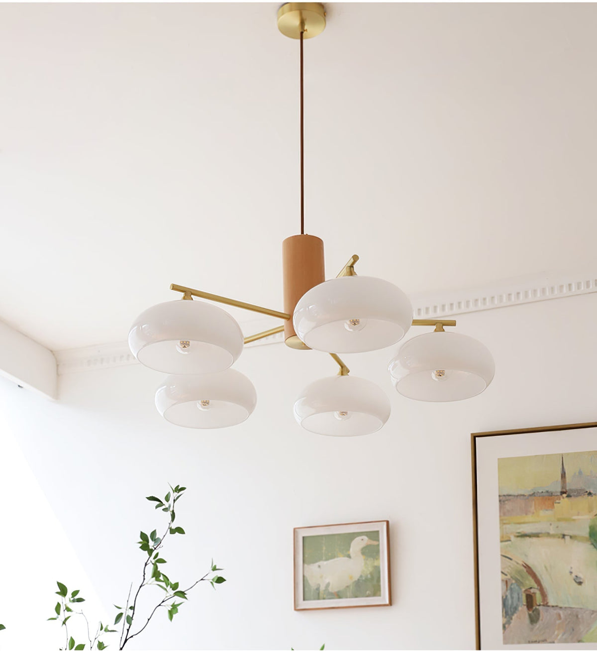Nova Persimmon Glass Chandelier Brass Arm Ceiling Light