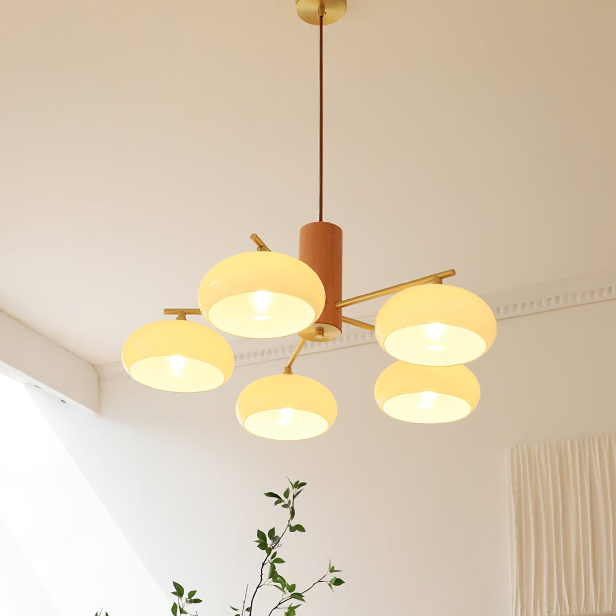 Nova Persimmon Glass Chandelier Brass Arm Ceiling Light