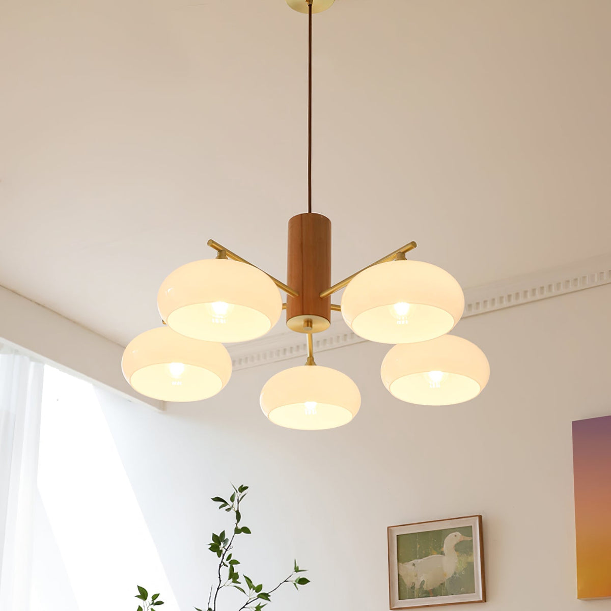 Nova Persimmon Glass Chandelier Brass Arm Ceiling Light