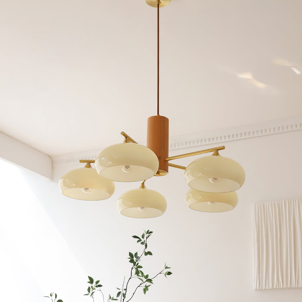 Nova Persimmon Glass Chandelier Brass Arm Ceiling Light