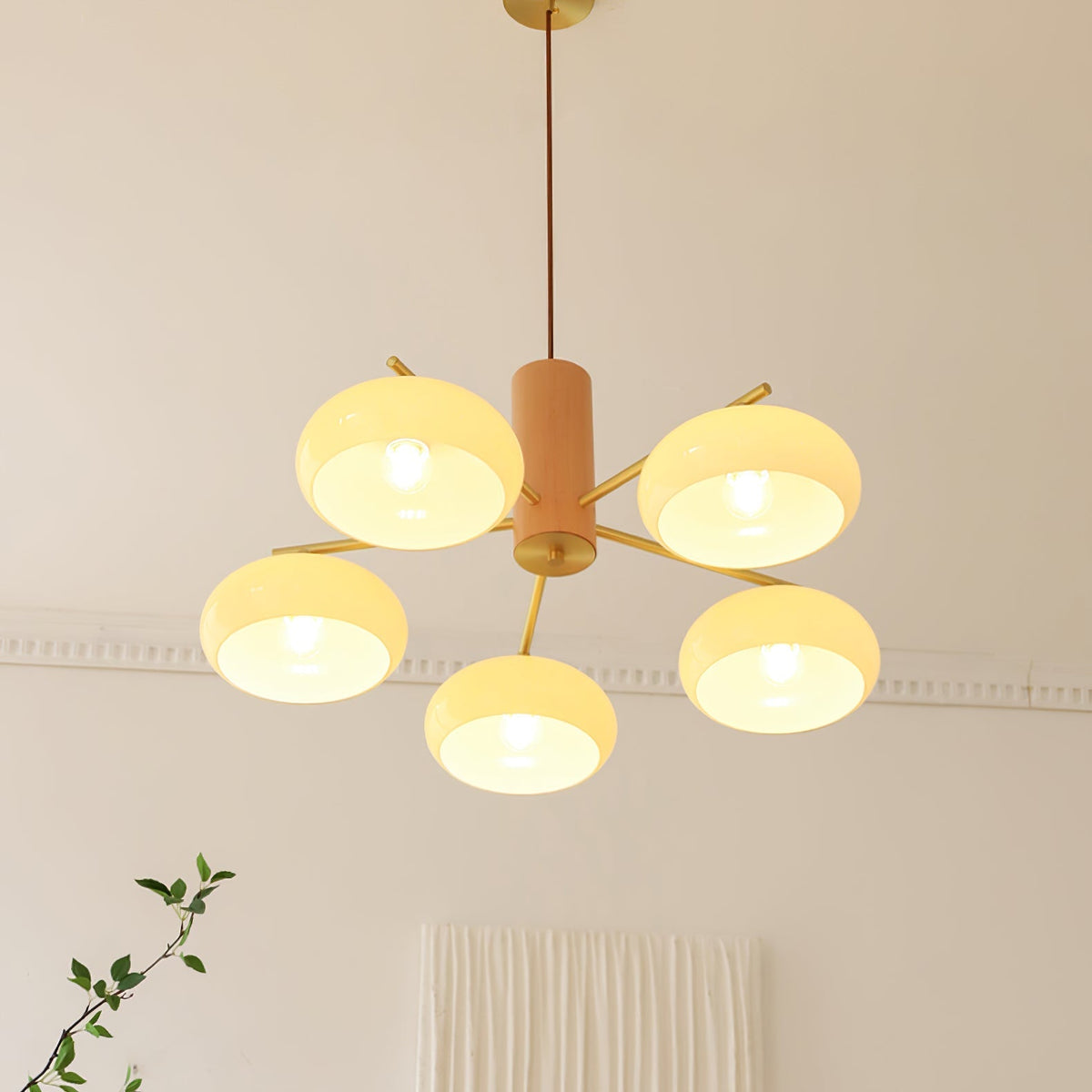 Nova Persimmon Glass Chandelier Brass Arm Ceiling Light