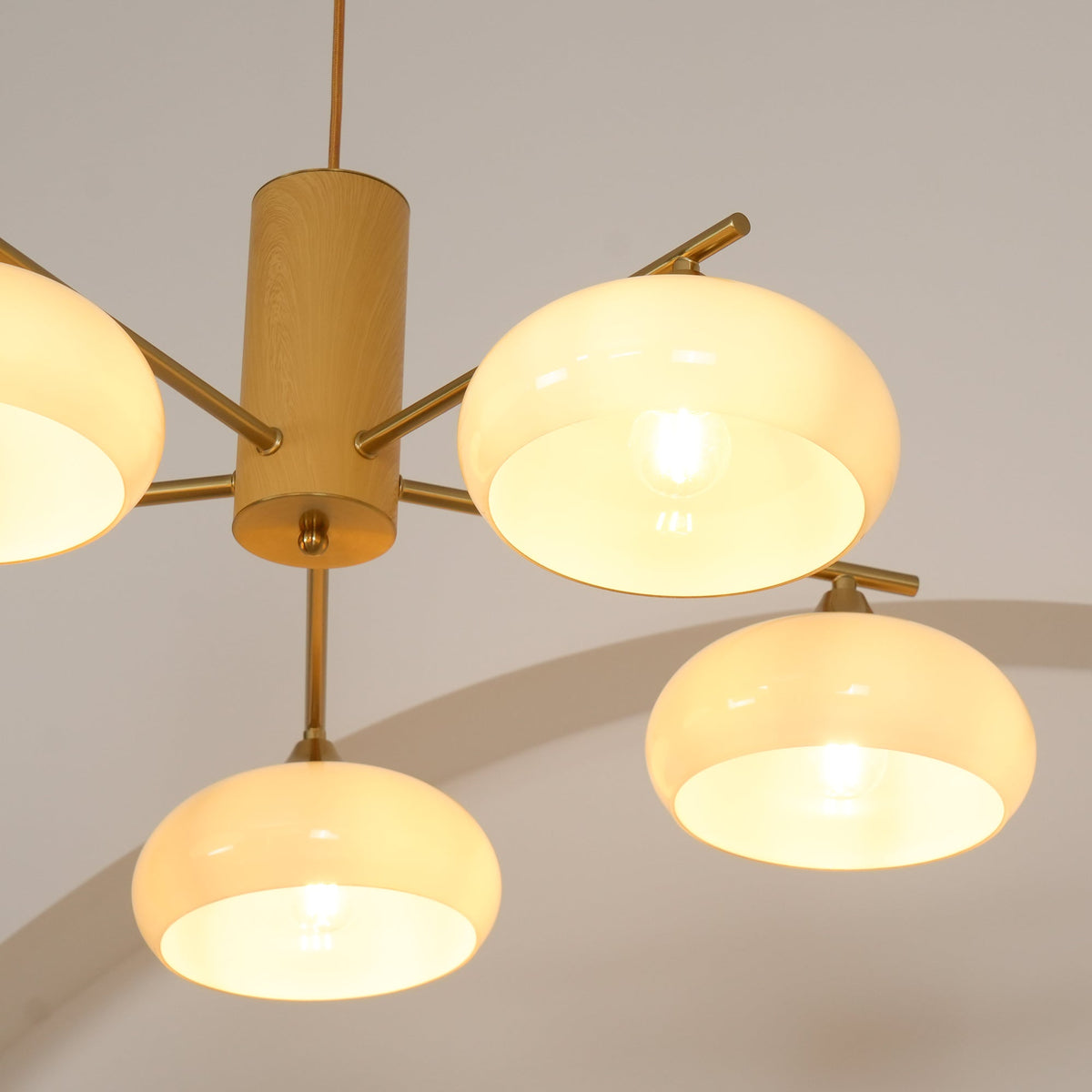 Nova Persimmon Glass Chandelier Brass Arm Ceiling Light