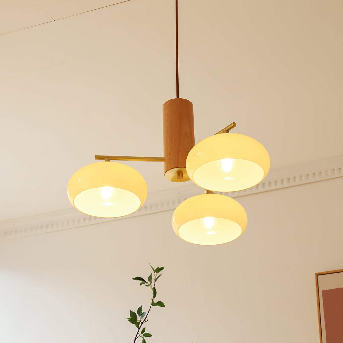 Nova Persimmon Glass Chandelier Brass Arm Ceiling Light