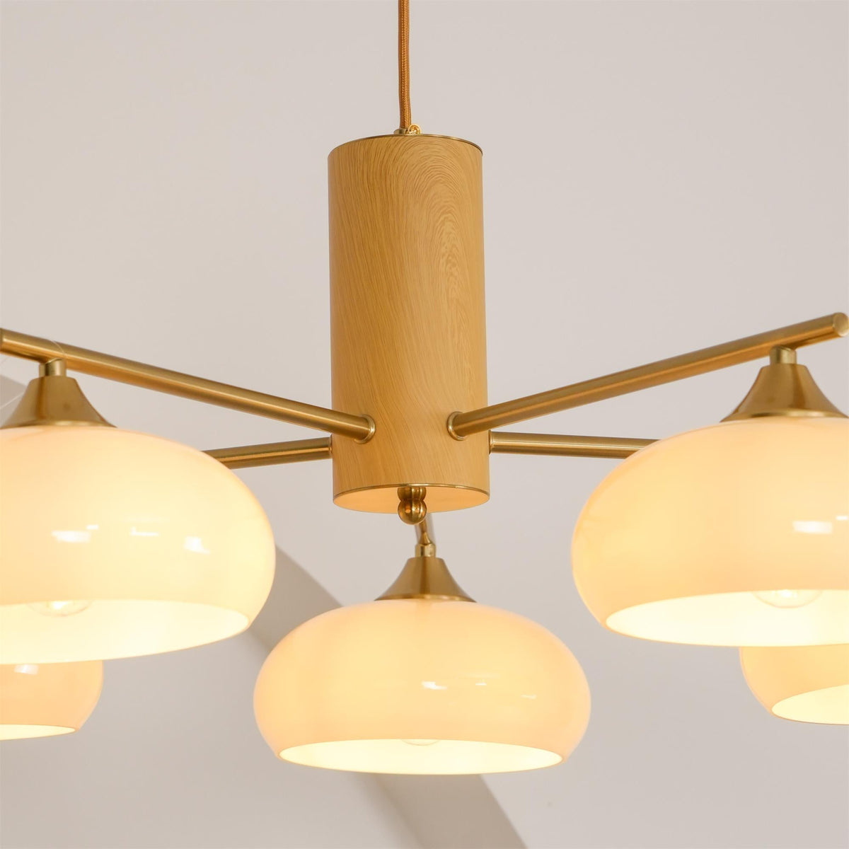 Nova Persimmon Glass Chandelier Brass Arm Ceiling Light