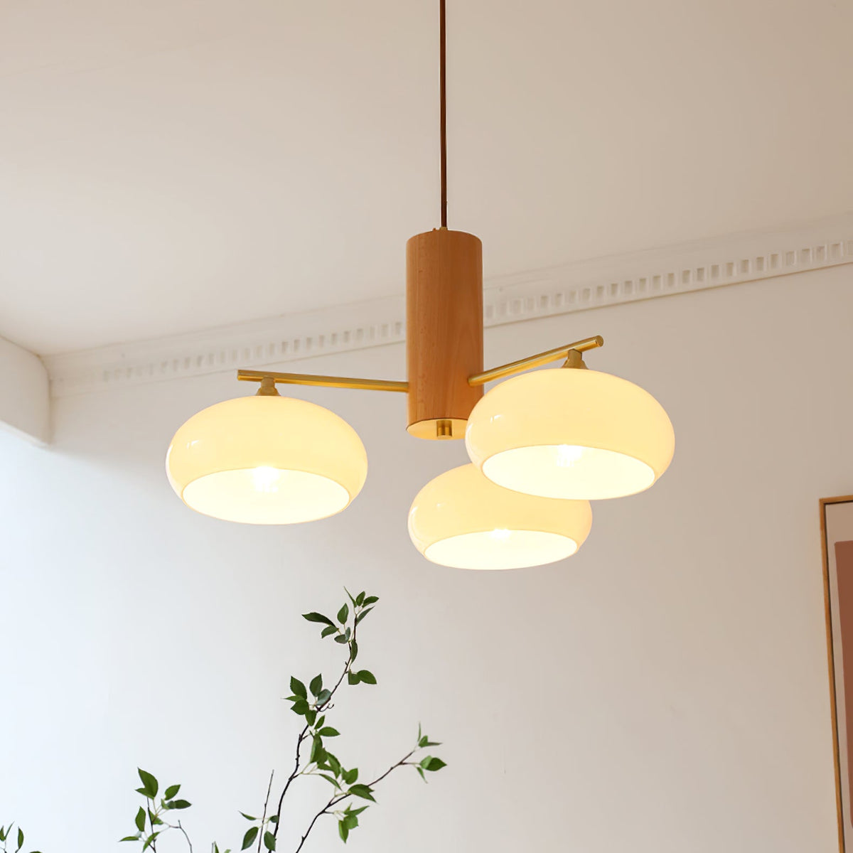 Nova Persimmon Glass Chandelier Brass Arm Ceiling Light