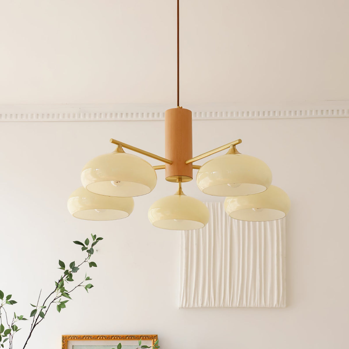 Nova Persimmon Glass Chandelier Brass Arm Ceiling Light