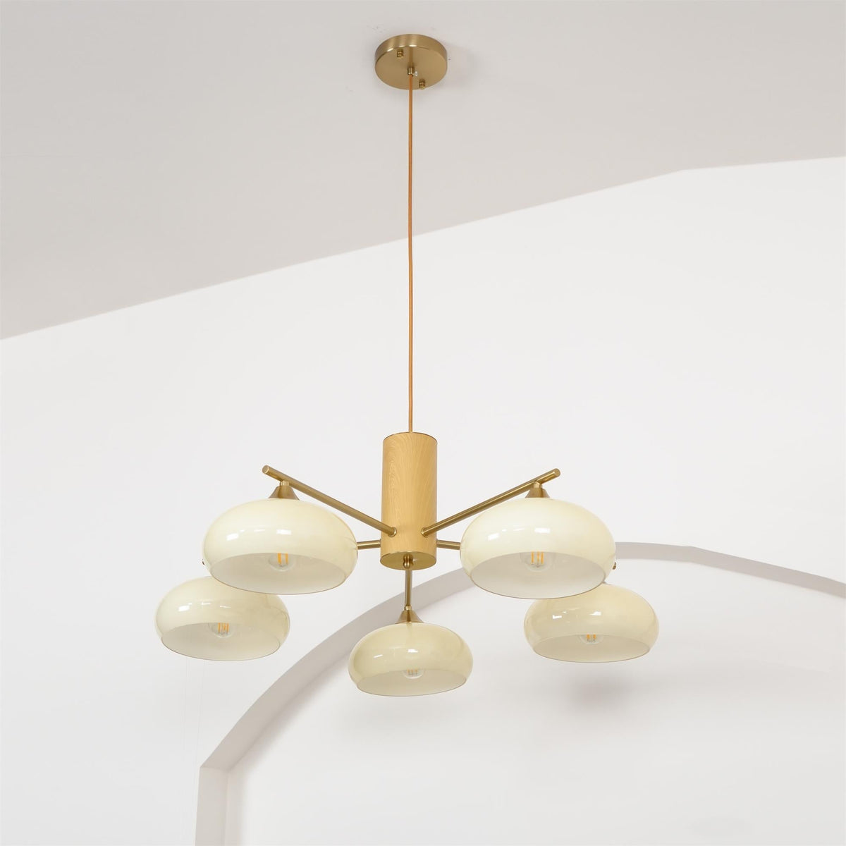 Nova Persimmon Glass Chandelier Brass Arm Ceiling Light