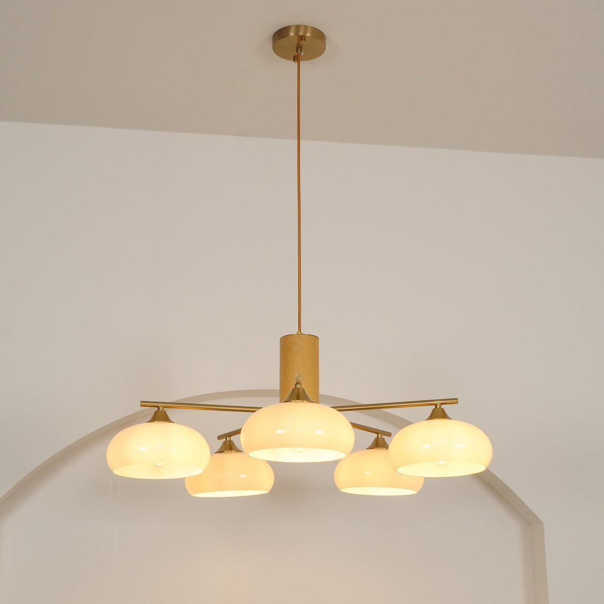 Nova Persimmon Glass Chandelier Brass Arm Ceiling Light