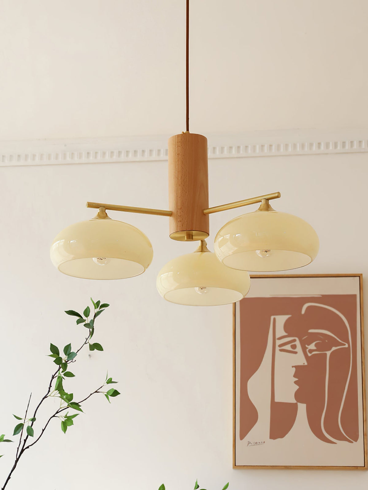 Nova Persimmon Glass Chandelier Brass Arm Ceiling Light
