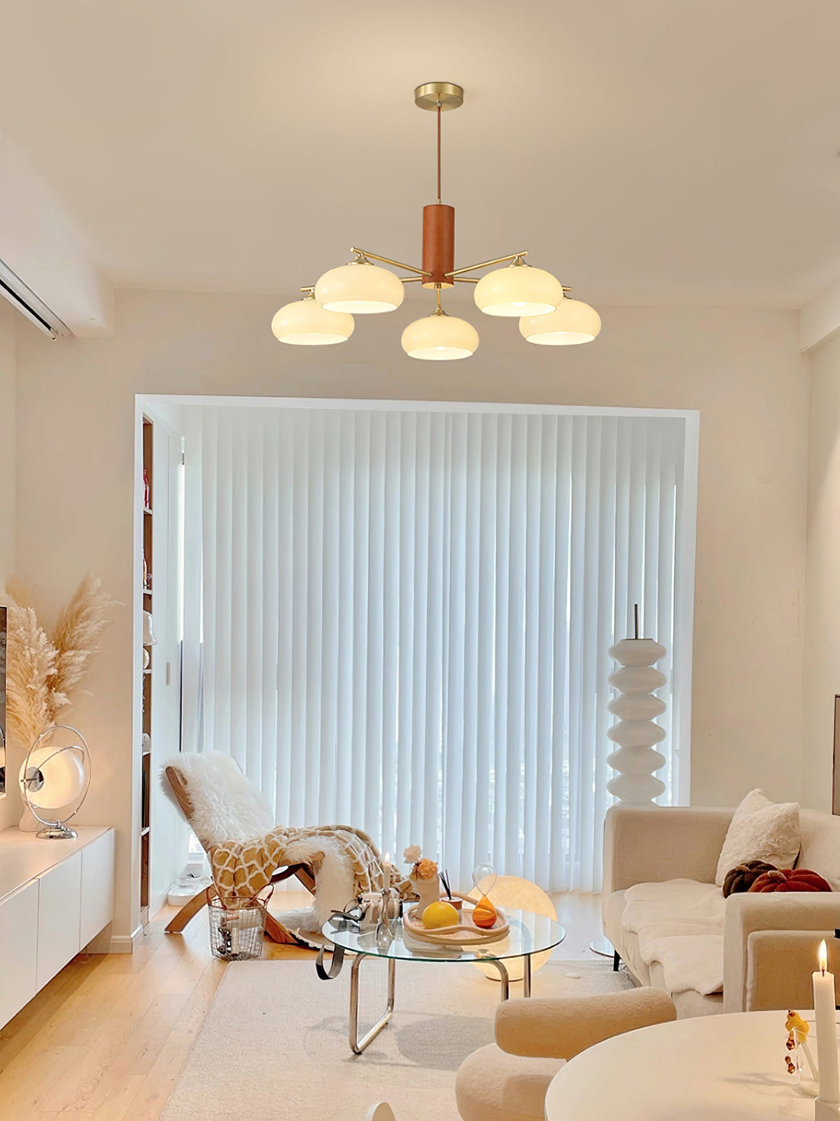 Nova Persimmon Glass Chandelier Brass Arm Ceiling Light