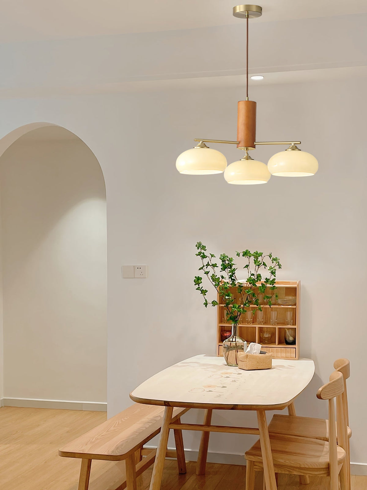 Nova Persimmon Glass Chandelier Brass Arm Ceiling Light