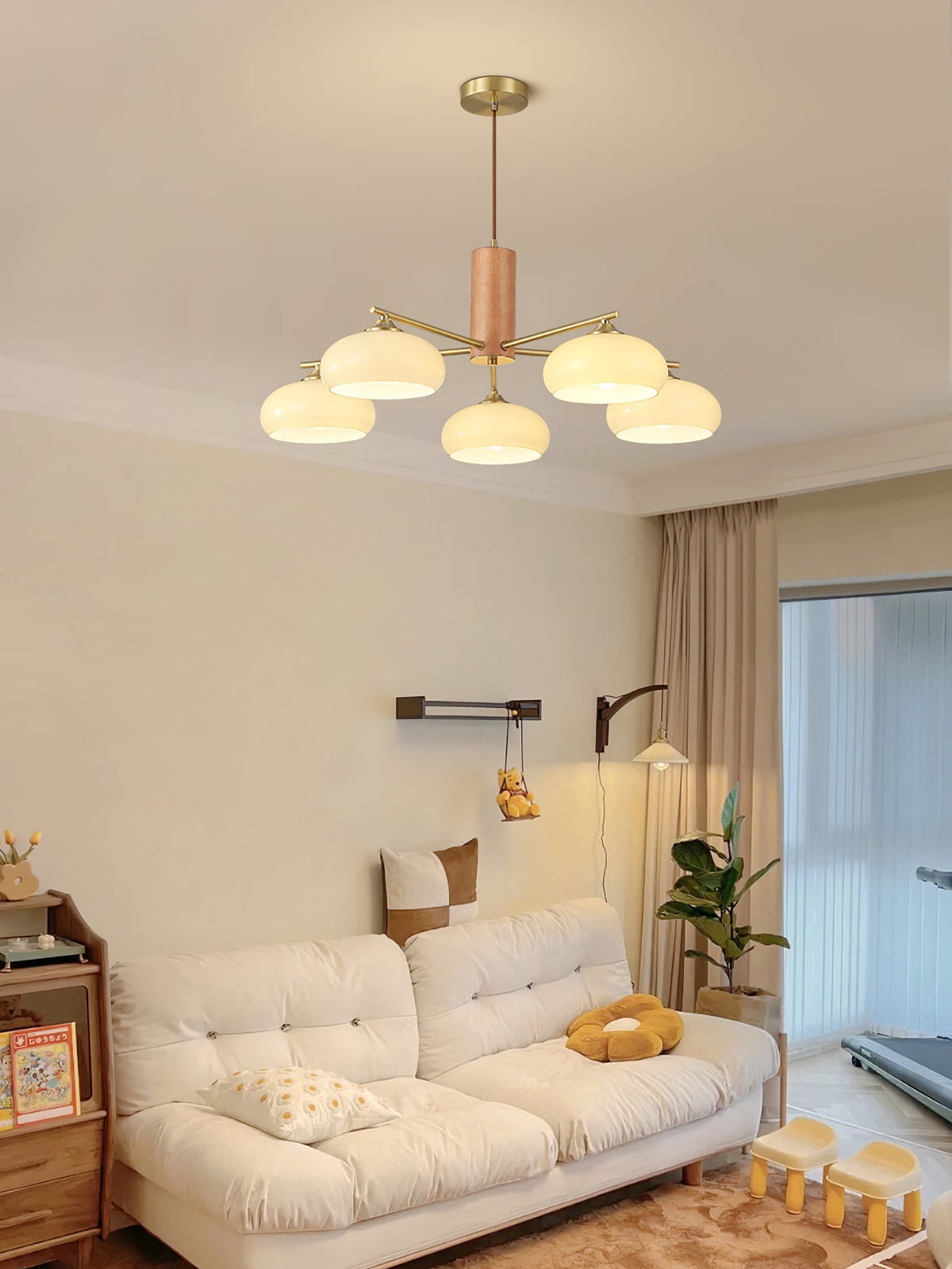 Nova Persimmon Glass Chandelier Brass Arm Ceiling Light