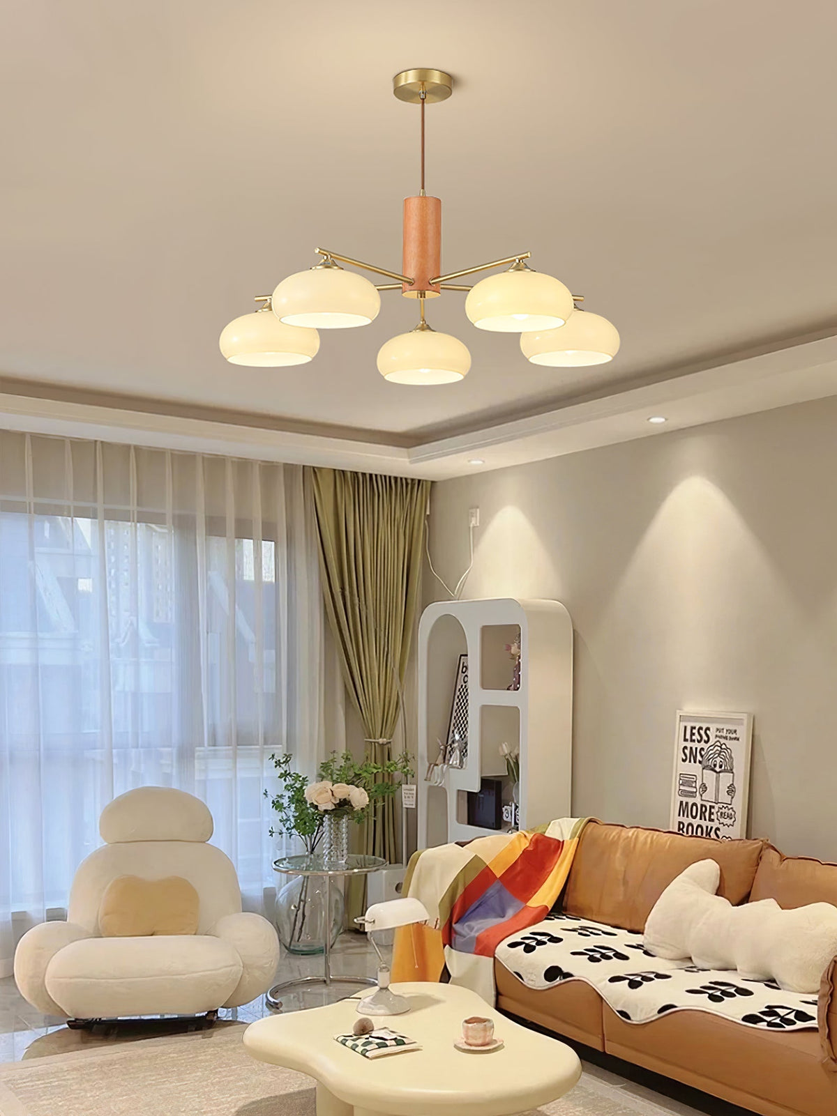 Nova Persimmon Glass Chandelier Brass Arm Ceiling Light