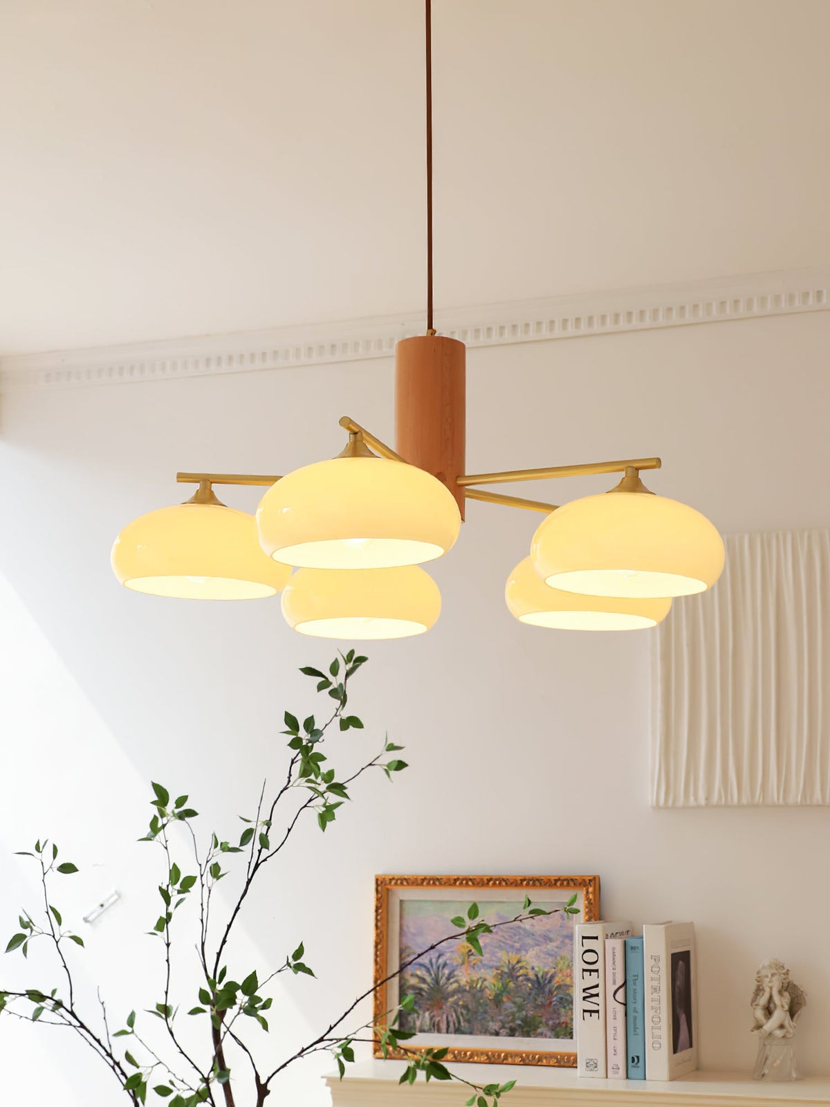 Nova Persimmon Glass Chandelier Brass Arm Ceiling Light