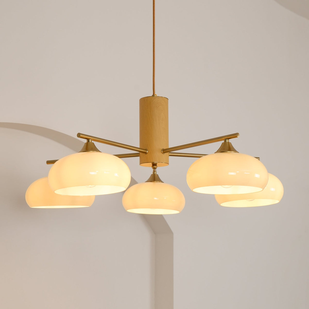 Nova Persimmon Glass Chandelier Brass Arm Ceiling Light