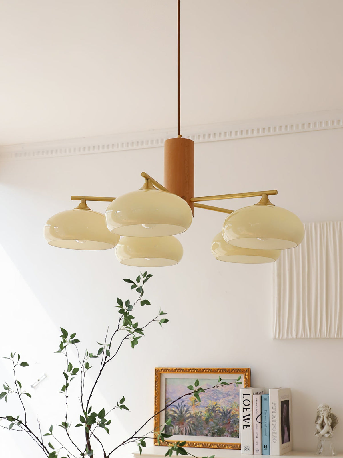 Nova Persimmon Glass Chandelier Brass Arm Ceiling Light